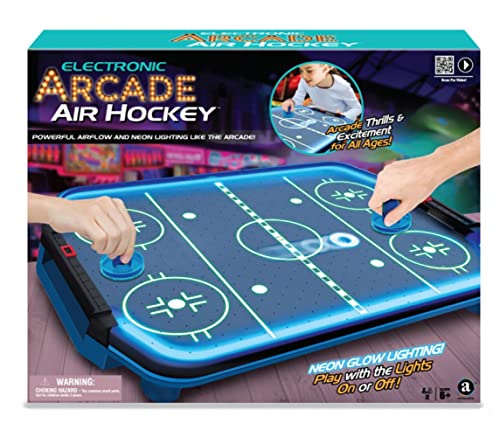Merchant Ambassador Electronic Arcade Air Hockey NEON – elektronischer kompakter Tischaufleger Puckspiel, Action-und Reflexspiel für Kinder und Familien, mit Punktezähler, ab 6 Jahren - 2