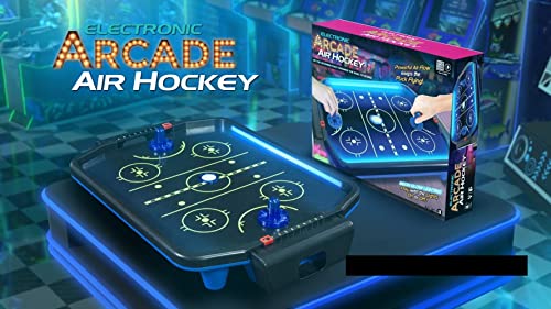 Merchant Ambassador Electronic Arcade Air Hockey NEON – elektronischer kompakter Tischaufleger Puckspiel, Action-und Reflexspiel für Kinder und Familien, mit Punktezähler, ab 6 Jahren - 7