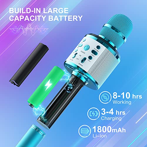 Kriogor Karaoke Mikrofon, Bluetooth Karaokemaschinen mit Aufnahme und Lautsprecher, Dynamisches Licht Tragbares Drahtlose Microphon für Erwachsene Kinder Jungen Mädchen (Blau) - 4