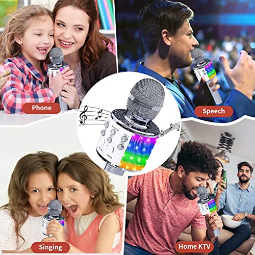 Karaoke Mikrofon, Drahtloses Bluetooth Mikrofon für Kinder, LED Dynamische Mikrofone, Geschenke für Teenager Mädchen Jungen, Tragbares Zuhause KTV Microphone Party Lautsprecher für Smartphone PC - 6