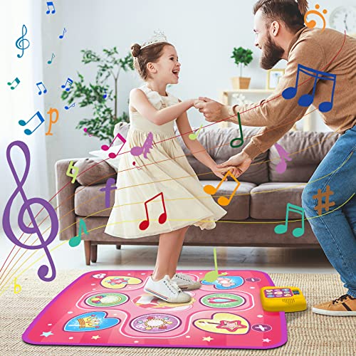 Hot Bee Tanzmatte Spielzeug für Kinder, Musik-Tanz-Spielmatte mit LED-Leuchten, Einstellbarer Lautstärke, 5 Spielmodi, integrierter Musik, Tanzunterlage Geschenke für Mädchen im Alter von 3,4,5,6 - 5
