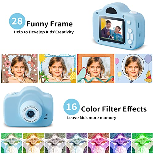 KinderKamera Digitalkamera Kinder Kamera für 3 bis 12 Jahre Alter Jungen und Mädchen Spielzeug Geschenke Fotoapparat Kinder mit 2,0 Zoll Bildschirm/HD 1080P/32GB SD-Karte (Blau) - 2