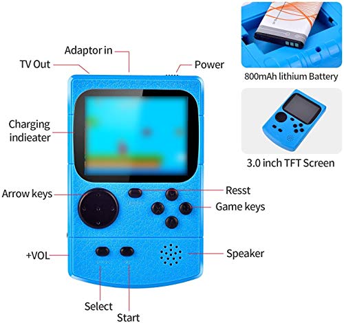 Kiztoys Handheld Spielkonsole,400 Klassische Spielen, 2.8-Zoll-LCD Bildschirm Retro-spielkonsole Unterstützt das Anschließen TV-Anschluss und Zwei Spieler für Kinder und Erwachsene Geschenk Konsolen - 6