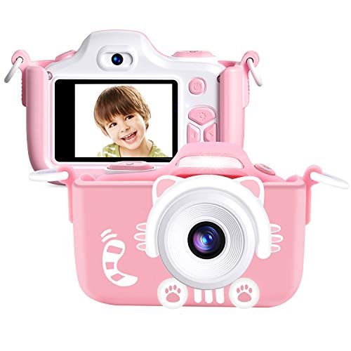 Kriogor Kinder Kamera, Digital Fotokamera Selfie und Videokamera mit 12 Megapixel/ Dual Lens/ 2 Inch Bildschirm/ 1080P HD/ 32G TF Karte, Geburtstagsgeschenk für Kinder (Rosa) - 2