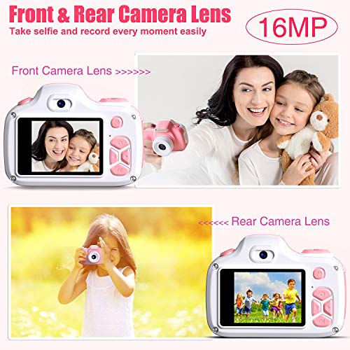 Kriogor Kinder Kamera, Digital Fotokamera Selfie und Videokamera mit 12 Megapixel/ Dual Lens/ 2 Inch Bildschirm/ 1080P HD/ 32G TF Karte, Geburtstagsgeschenk für Kinder (Rosa) - 6