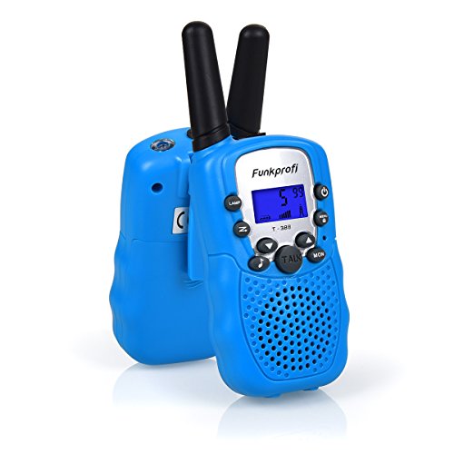 Funkprofi Walkie Talkies für Kinder, T-388 Funkgeräte für Kids ab 3 Jahre PMR 446 Reichweite bis zu 3 km 8 Kanäle für Einkaufen, Freizeitpark, Zelten, Shopping, Indoor – gespräch 2 Stück Blau - 5