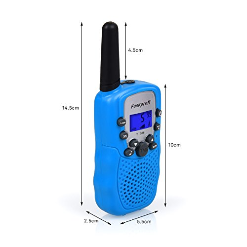 Funkprofi Walkie Talkies für Kinder, T-388 Funkgeräte für Kids ab 3 Jahre PMR 446 Reichweite bis zu 3 km 8 Kanäle für Einkaufen, Freizeitpark, Zelten, Shopping, Indoor – gespräch 2 Stück Blau - 6