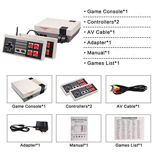 Rann.Bao TV Spielekonsolen für Kinder Erwachsene, NES Mini-Spielekonsole Retro Spielekonsole Eingebaute 620 Klassische Videospiele Spielebox TV Output mit Zwei Joystick Controller - 4
