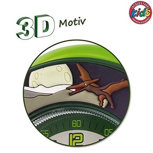 JACQUES FAREL Kinder-Wecker Jungen 3D T-Rex Dino grün ohne Ticken Snooze Analog Quarz ACW 44 - 3