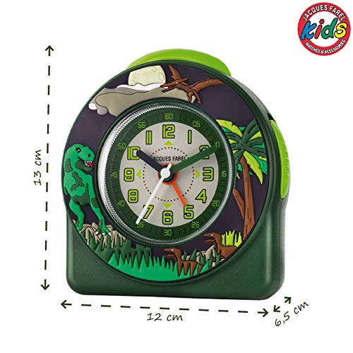 JACQUES FAREL Kinder-Wecker Jungen 3D T-Rex Dino grün ohne Ticken Snooze Analog Quarz ACW 44 - 4