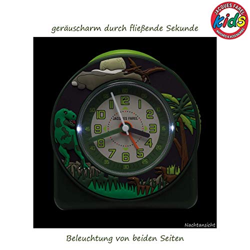 JACQUES FAREL Kinder-Wecker Jungen 3D T-Rex Dino grün ohne Ticken Snooze Analog Quarz ACW 44 - 6