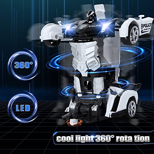 Vubkkty Transformers Spielzeug, Ferngesteuertes Auto für Kinder ab 6 7 8 9 10 Jahre, Zwei-in-Eins Transform Roboter Spielzeug, Polizeiauto Spielzeuggeschenk für Jungen - 3