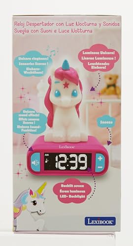 Lexibook RL800UNI Wecker Klingeltönen, Digitalwecker für Kinder mit Nachtlicht und Snooze, Kinderuhr, leuchtendes Einhorn, rosa Farbe - 12