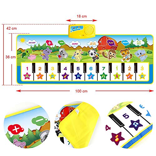 EXTSUD Piano Mat Tanzmatten Klaviermatte Musikmatte Kinder 8 Tierstimmen Klaviertastatur Spielzeug Musik Matte, Keyboard Matten Spielteppich Baby Tanzmatte für Jungen Mädchen Kinder 100 * 36 cm - 7