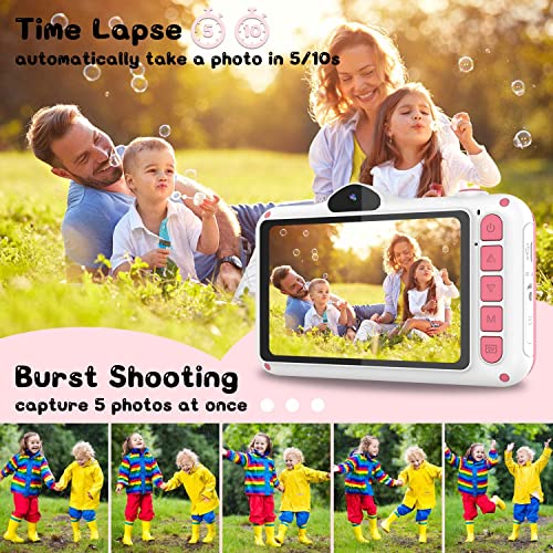 WOWGO KinderKamera, 3,5 Zoll Digital Kamera Spielzeug USB Wiederaufladbarer Selfie Videokamera mit 12 Megapixel/1080P HD/Dual Lens/32GB TF Karte/Stickers, Geschenk für Kinder - 5