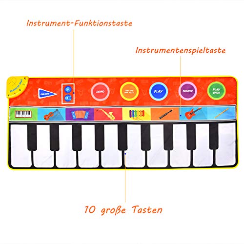 Funkprofi Piano Matte für Kinder, Tanzmatten Musikmatte Klaviermatte Keyboard Matten 10 Klaviertasten 8 Instrumente rutschfest Spielteppich für Jungen Mädchen 148 x 60 cm - 4