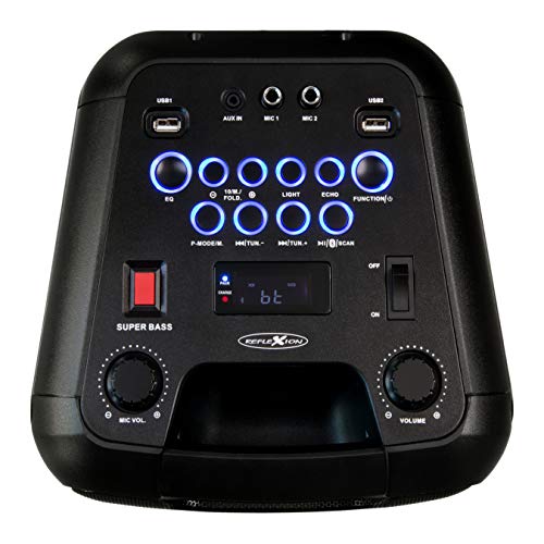 Reflexion PS08BT DJ Karaoke PA-Anlage, mobil mit Akku und Lichteffekten (Bluetooth, USB, AUX, Mikrofon, 480 Watt), schwarz - 3