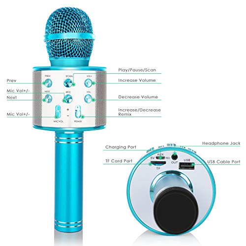 KIDWILL Bluetooth Karaoke Mikrofon, 5 in 1 Drahtloser Mikrofon für Kinder, Kinder Mikrofon mit Lautsprecher | Remix | FM-Radio, Tragbares Mikrofonspielzeug für Kinder Erwachsene Geburtstagsfeier KTV - 7