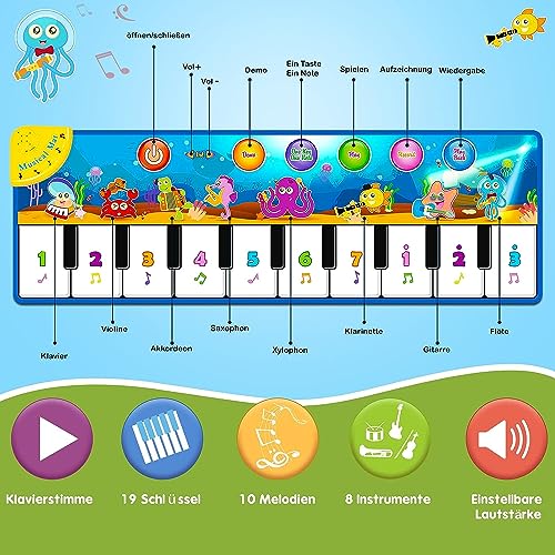 Weokeey Klaviermatte, Tanzmatte Musikmatte Lernspielzeug rutschfest Kinderspielzeug Baby Spielzeug Geschenk für Mädchen Junge Kleinkind Kinder ab 1 2 3 Jahre, 110*36cm - 2