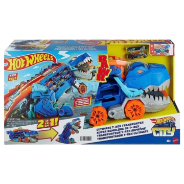 Hot Wheels City Ultimate Schlepper dreht sich zum T-Rex inklusive Spielzeugautos mit Rennstrecke