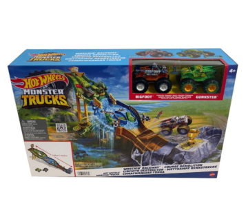 Hot Wheels Monster Trucks Wettkampf Rennstrecke Auto Rennbahn Bigfoot Gunkster