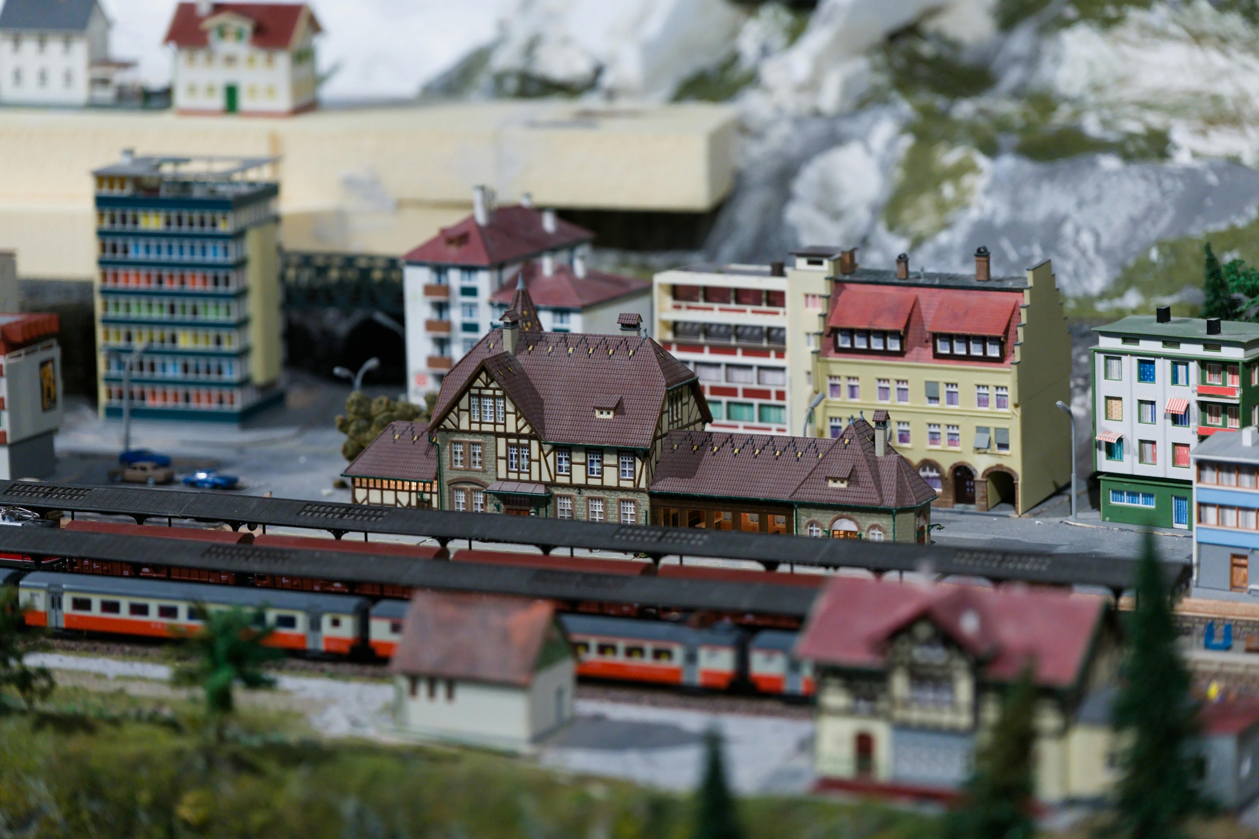 Detaillierte Miniatur Szene Eines Europäischen Bahnhofs